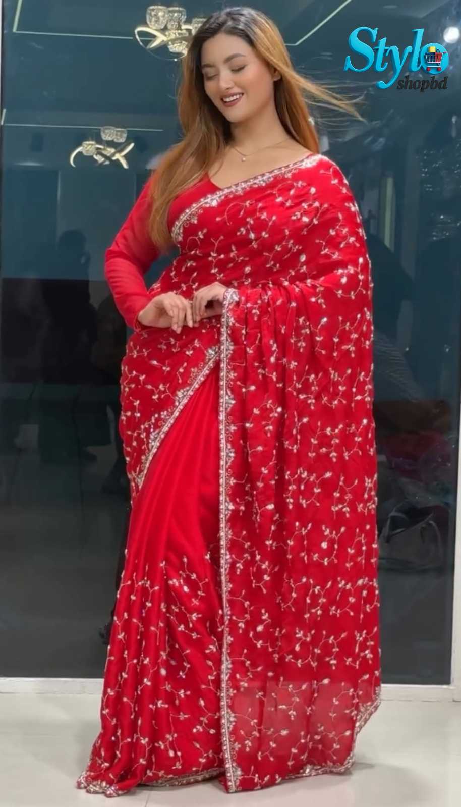 Chinigura Georgette Sequences Embroidery Saree