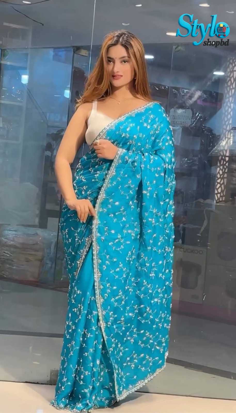 Chinigura Georgette Sequences Embroidery Saree