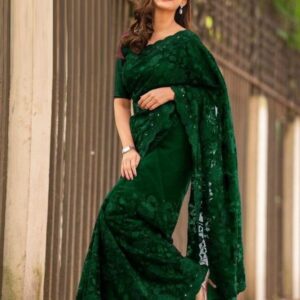 ইন্ডিয়ান জর্জেট এমব্রয়ডারি শাড়ি ব্লাউজ পিস সহ