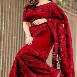 ইন্ডিয়ান জর্জেট এমব্রয়ডারি শাড়ি ব্লাউজ পিস সহ