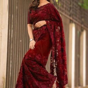 ইন্ডিয়ান জর্জেট এমব্রয়ডারি শাড়ি ব্লাউজ পিস সহ