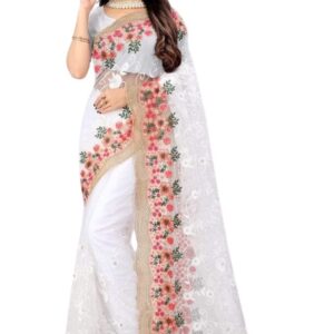 ইন্ডিয়ান জর্জেট এমব্রয়ডারি শাড়ি ব্লাউজ পিস সহ