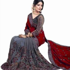 ইন্ডিয়ান জর্জেট এমব্রয়ডারি শাড়ি ব্লাউজ পিস সহ