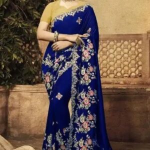ইন্ডিয়ান জর্জেট এমব্রয়ডারি শাড়ি ব্লাউজ পিস সহ