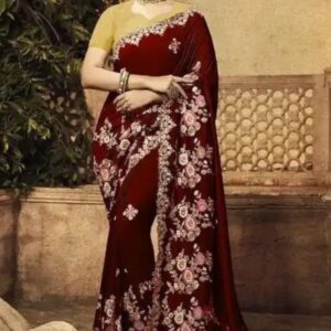 ইন্ডিয়ান জর্জেট এমব্রয়ডারি শাড়ি ব্লাউজ পিস সহ
