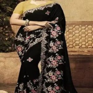 ইন্ডিয়ান জর্জেট এমব্রয়ডারি শাড়ি ব্লাউজ পিস সহ