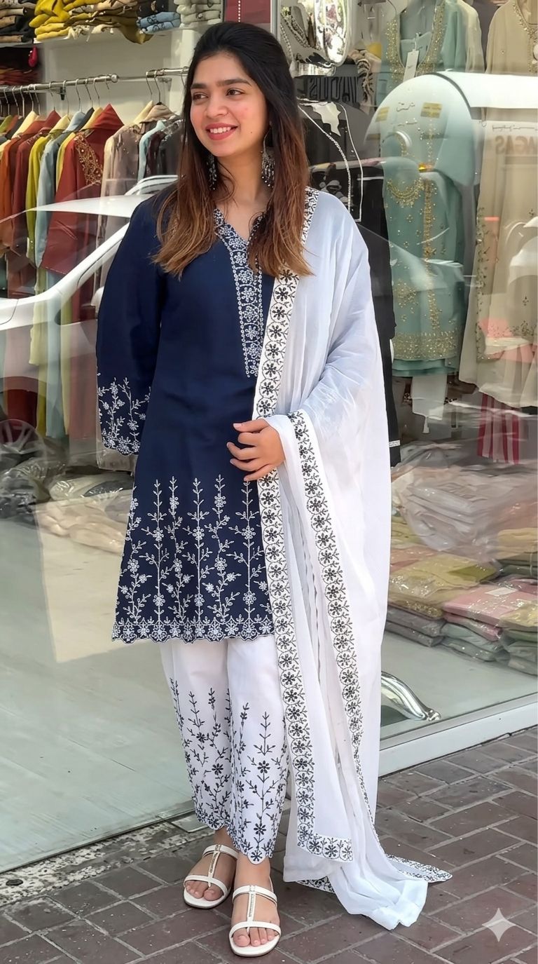 Soft Cotton Embroidery Three Piece